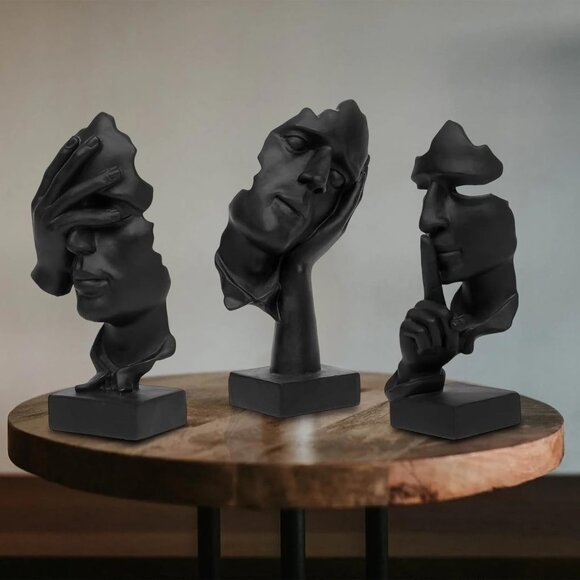 Aboxoo Thinker Statue Set of 3 Modern Resin Figurines for Home Office Black - Picture 2 of 7